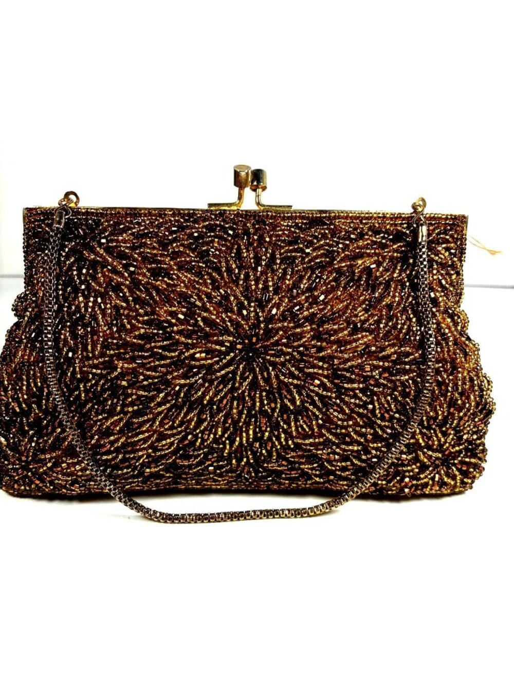 Vintage Walborg Gold Beaded Evening Bag Hong Kong Floral Clutch Purse